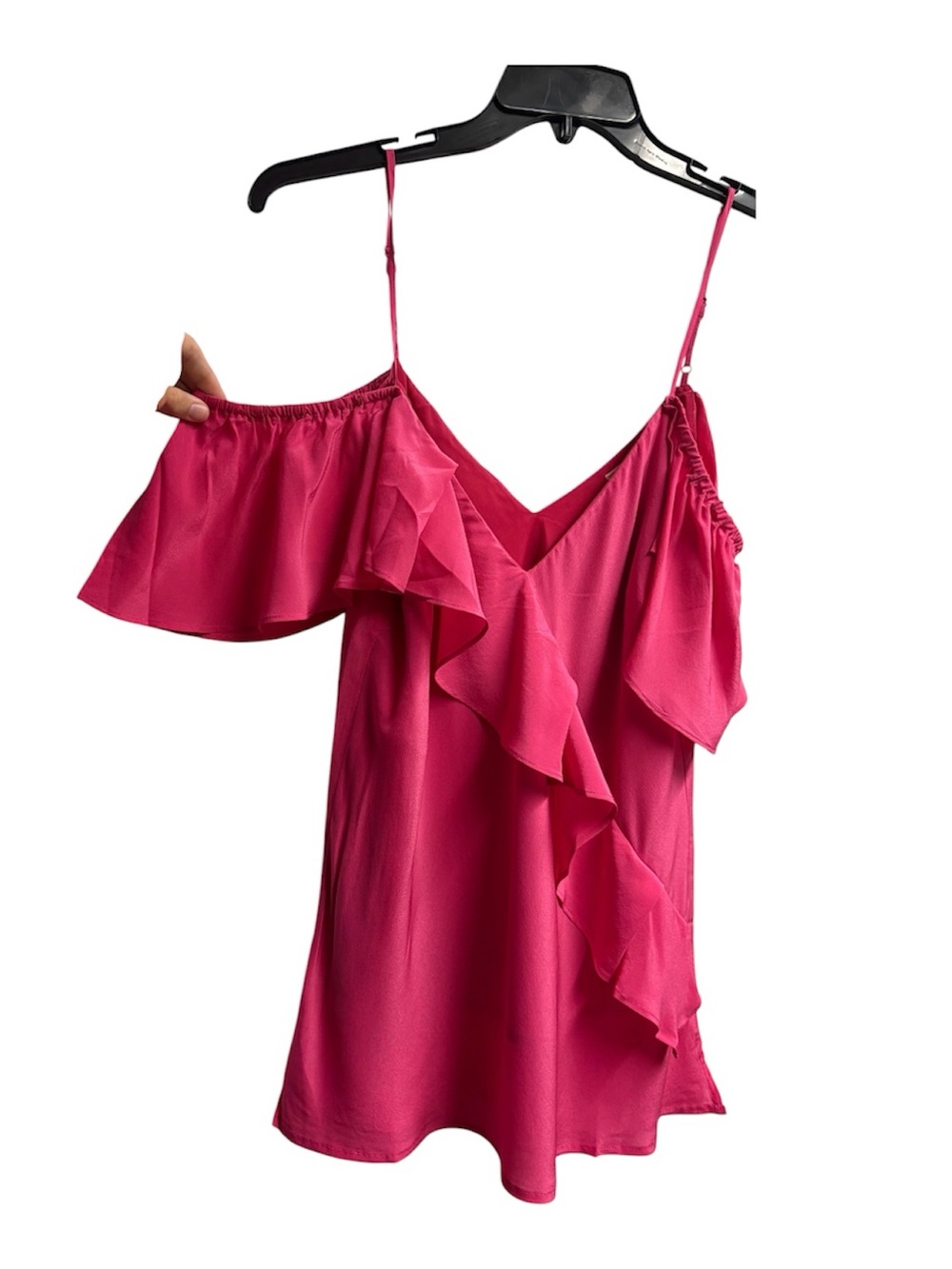 NWT Gold Hawk 100% Silk Cold Shoulder Victoria Ruffle Top Size Large - Picture 2 of 6
